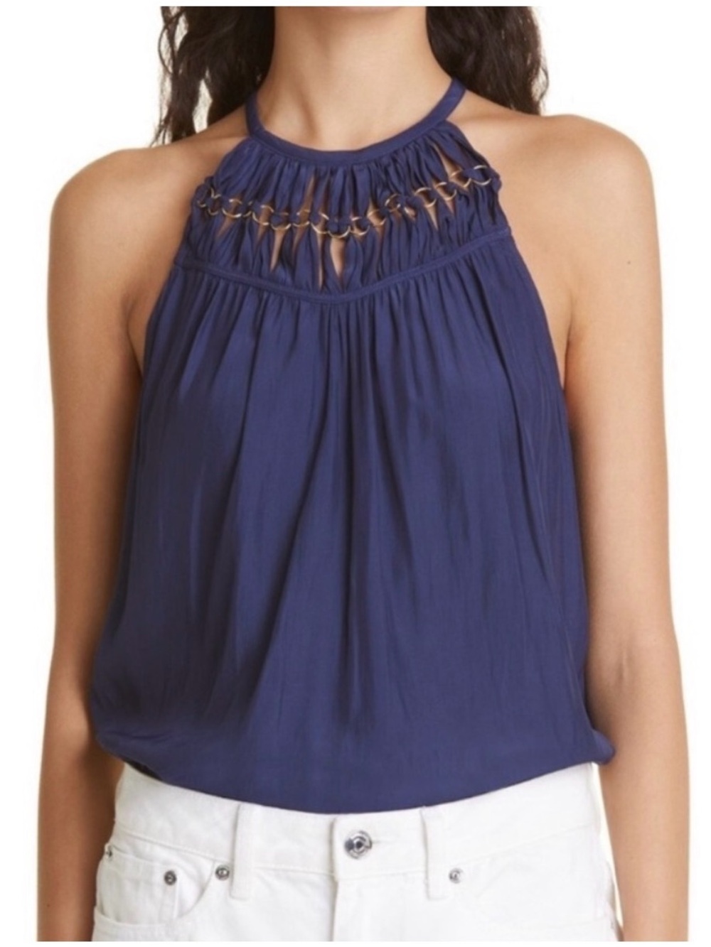 Ramy Brook Katie Women’s silk Navy Sleeveless Top w/Chain Detail - SM, EUC